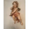 Antiker Putten-Engel mit Trompete / Horn – dekorative Wandfigur im Barockstil