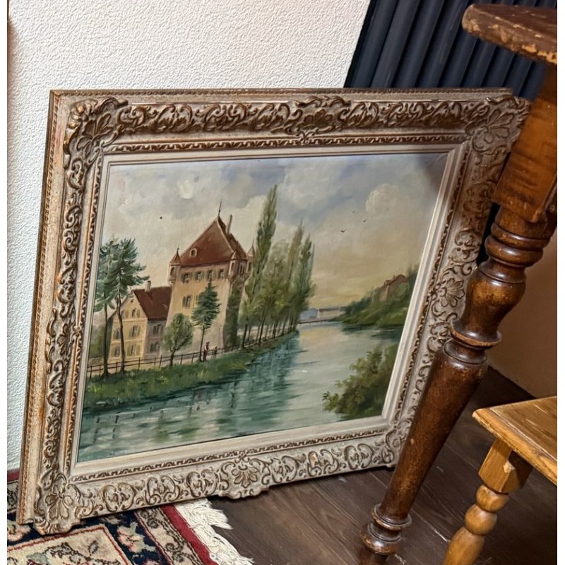 Gemälde Schloss Hallwyl – klassisches Landschaftsbild mit dekorativem Rahmen